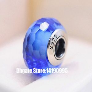 2 pezzi in argento sterling 925 blu affascinante sfaccettato perle di vetro di Murano adatti gioielli stile Pandora braccialetti con ciondoli collane