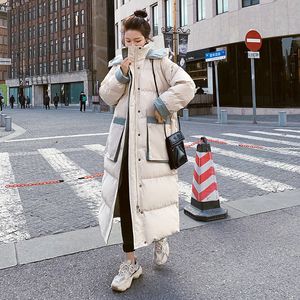 2022 Down New Korean 버전의 느슨하고 폭발성 재킷 여성 겨울 긴 구역은 무릎 아래로 패딩