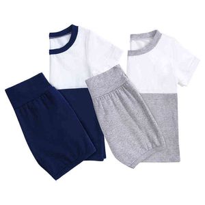 Nyfödd tjej baby pojke kläder toddler tracksuit kostym spädbarn t-shirt solida shorts 2pcs pyjama set sommar pyjamas för barn g220217