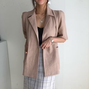 Kvinnor Office Wear Suit Blazer Solid Casual Double Breasted Coat Jacket Kortärmad Notched Collar Fickor Blazers 210421