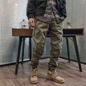 Autumn Spring Retro Wash Men Solid Cargo Pants Military Navy Blue Khaki Streetwear Joggers Cotton Homme Casual Brand Trousers H1223