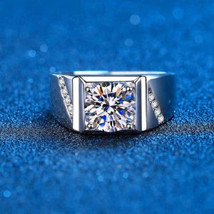 Real Moissanite para Homens Sterling Silver 2 Carat Rodada Brilhante Diamantes Anel de Noivado Masculino Jóias de Casamento Incluir Caixa