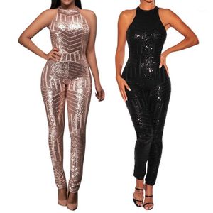 Sexy Party Night Jumpsuit Women Sleeveless Sequin Off Shoulder Shining Rompers O neck High Street Playsuit Body Mujerw