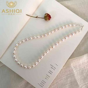 Ashiqi Real Słodkowodne Pearl Naszyjnik 925 Sterling Silver Zapięcie Biżuteria Dla Kobiet Wzrost Wzrostu Prezent