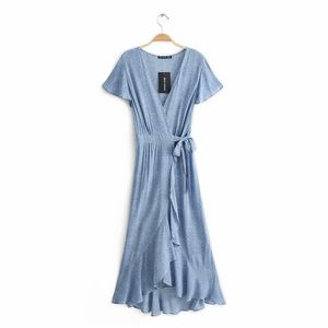 Abito da donna dolce con scollo a V e fiocco in pizzo Summer Fashion Ladies Beach Style Carino femminile floreale a vita alta 210515