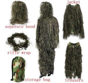 Taktische Jacken-Sets CAMO JUNLGE Ghillie-Anzug Camo Woodland Camouflage Forest Jagd Ghillie-Anzüge 4-teilig + Tasche
