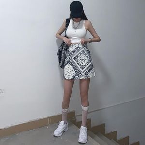 تنورات الصيف نساء A-LINE قصير الخصر Harajuku Paisley Bandana Mini Skirt الكورية خمر Fit Slim Ladies مثير Faldas Mujer