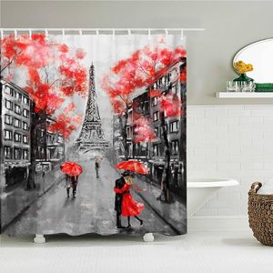 Shower Curtains Waterproof Curtain For Bathroom Paris Tower Landscape Print Bathtub Polyester With 12 Pcs Hooks