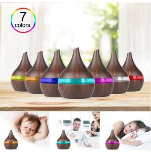 Colorful 300ml Humidifier Aroma Essential Oil Diffuser Ultrasonic Air Purifier with Color Changing LED Light USB Charger Wood Grain for Office Home Car Vehicle