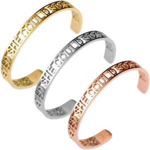 Carvort She Believed She Could So She Did 8mm Women Inspirational Engraved Mantra Bracelet- Stainless Steel Bangle for Girls Q0719