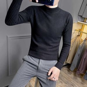 Autumn Knitted Sweaters Men's Casual Slim Pullover Round Neck Sweater Long Sleeve Solid Color Bottoming Tops Ropa De Hombre 210527