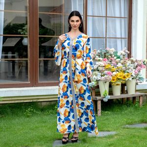 Odzież Etniczna Caftan Abaya Moda Dubaj Arabska Muzułmańska Długa Dress Dla Kobiet Robe Kimono Drukowane Kaftan Maroko Party Suknia Turcja Islam Clo