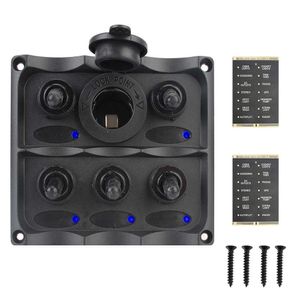 Car Marine LED Rocker Switch Panel Circuit Breaker 5 Gang DC 12V Vattentät Voltmeter / Cigarettändare