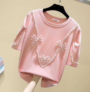 Pink T Shirt Frauen T-Shirt weibliche Baumwollsommer Summer Tops T-Shirt Frau koreanische Stil Modeberlen Kleidung T-Shirt Femme 210604