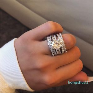 925 Sterling Silver Anéis de Casamento Conjunto Princesa Corte CZ Para Mulheres Nupcial Anniversary Anniversary Presente Drop Shipping Jóias R5993