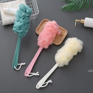 newShower Mesh Bath Ball With Long Handle Back Rubbing Brush Bathing Tool Soft Delicate Skin Cleaning Brush Practical Body Scrubber EWA4570