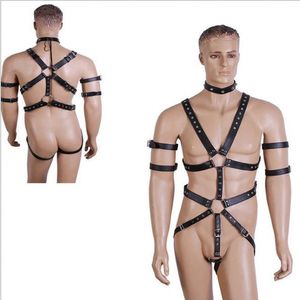 Män läder suspenders bälte kropp bondage band modejusterbara byxor hängslen suspender med metallklipp punk sele bälten