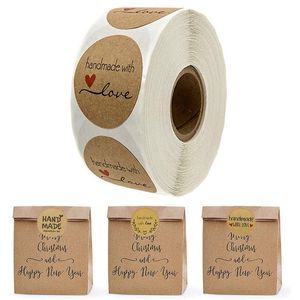 Wholesale handmade wedding boxes resale online - roll Handmade With Love Letter Stickers Thank You Roll Labels Wedding Box Gift Decoration Stationery Wrap