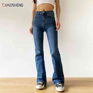 BiaoSheng Flared Jeans Woman High Waist Denim Trousers For Female Blue Elastic Skinny Fashion Classic Oversize Wide Leg Pants 210818