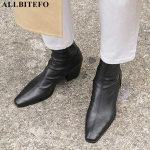 ALLBITEFO soft Elastic material women boots fashion sexy women heels shoes ankle boots for woman autumn motocycle boots 210611