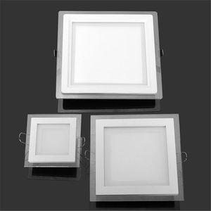 Downlights 6W 9W 12w 18w 24 W Panel LED Downlight Square Szklane światła sufitowe lampy Spot Light AC85-265V z adapterem