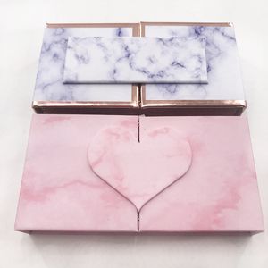 Wholesale eyelashes boxes marble heart design empty box custom private logo packaging for 10mm-27mm long mink eyelash strip lashes vendor