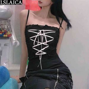 Moda Kişiselleştirilmiş kadın Göğüs Kravat Sıkı Bel Seksi Sling Club Skinny Strappy Gece Tops Kadınlar Için Tank Top 210515