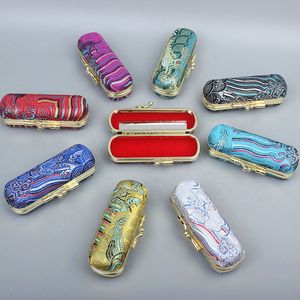 10pcs Vintage Small Chinese style Gift Box with Mirror Silk Brocade Jewelry Candy Boxes Lipstick Storage Case Lip gloss Packaging Tube