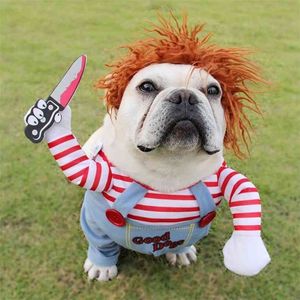 Köpek Kostümleri Komik Giysi Chucky Stil Pet Cosplay Kostüm Bulldog Pug için Yenilik Giyim Setleri 210804