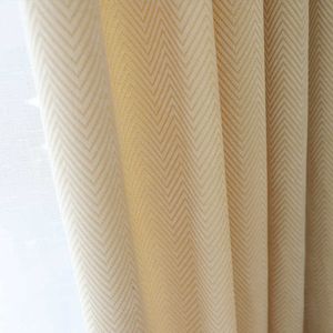 Proste i nowoczesne światło żółte beżowe Chenille Stripe Curtain Sypialnia Salon Piętro Zatoki Kurtyna 210712