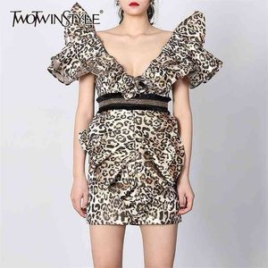 Elegant Print Leopard Summer Dress Women V Neck Sleeveless Backless Sexy Bodycon Dresses Female Fashion 210520