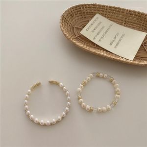 Retro dubbel lager naturlig pärla zircon öppet armband för kvinnor elegant bröllop dating estetisk smycken grossist armband