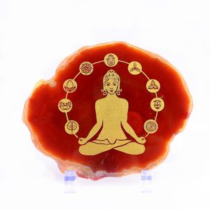 Naturlig röd agat chakras ädelstenar smycken graverade indiska yoga meditation mönster reiki symbol kreativa ornament kontor hem skrivbord dekoration varor