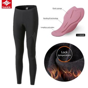 Racing Pants Santic Reflective MTB Sports Bike Cycling Women Autumn Winter Keep Warm Road Bicycle Trousers Fleece Outdoor