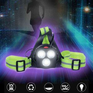 Аккумуляторная регулируемая груди для беговых светодиодов для бегунов Joggers Светоотражающий жилет передач фар фонарика на открытом воздухе Night Y1119