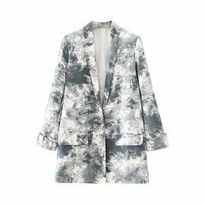 vintage women elegant tie dye long blazers fashion ladies stylish notched collar suit jacket female chic girls 210430