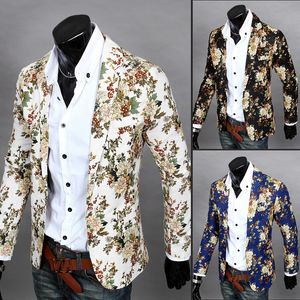 New Male Retro Vintage Casual Blazer Beauty Print Design Mens Fashion Suit Jacket Cantante Costume fashion nightclub dance Coat