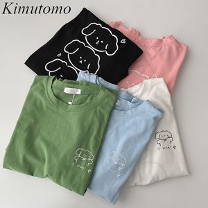 Kimutomo夏の女性Tシャツ韓国のシックインスタイルの女性Oネック半袖全てのマッチングトップス漫画印刷210521