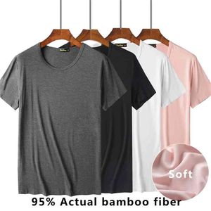 Bekväma mans besättning nacke bambu fiber viskos undershirt svart vit grå kortärmad t-shirt män sommar toppar plus storlek 4xl 210714