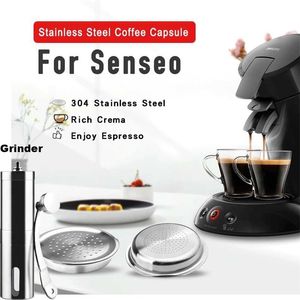 Icafilas Reusable Coffee Capusle for Senseo Maker Stainless Steel Refillable Reutilizable Filters Pod with Grinder 211008