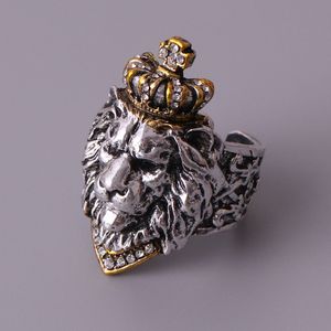 Vintage krzyż korona otwarty pierścień styl hip-hopowy kobiety mężczyźni głowa lwa pierścionki modna biżuteria akcesoria