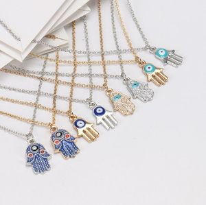 Womens Designer Necklace Sier Gold Plated Chain Classic Evil Eye Hamsa Hand Charms Pendant Necklaces Jewelry With Gift Card 263