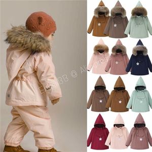 EnkeliBB Mat Children Winter Jacket Coats With Fur Boy and Girl Fashion Brand Designer Toddler Keep Warm Coat Star 211203