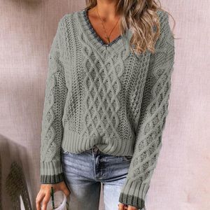 Pulls pour femmes Pull à capuche Pull à capuche Lâche Corde torsadée Creux Col V Manches longues pour femmes Pull Femme