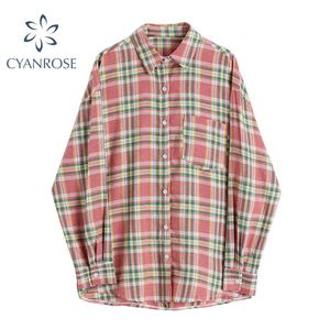 Plaid skjortor eller toppar kvinnor långärmad harajuku casual cardigan blouses plus storlek kontor damer koreanska vintage hot blusas 210417