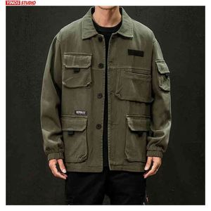 Gota Outono Japonês Carga Casacos Masculinos Streetwear Moda Moda Tops Outdoor Muliti-Pocket Jacket 210811