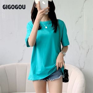 GIGOGOU Women Black White Tshirts Lady Solid Cotton Tees Short Sleeve T shirts Female Summer Tops for Woman Ropa De Mujer 210623