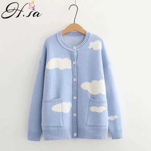 H.SA Kvinnor Vinter Kardigans Fall Koreansk Fashion Knitwear Tröja och Toppar Clouds Sweater Knit Coats Jersey Mujer Winter Tops 210716