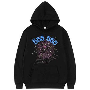 Tryck mode kreativitet sp5der 555555 ängel nummer hoodie män wome hög kvalitet spindel webb mönster tröja unisex lös kappa