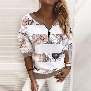 Casual manica lunga tie-dye stampa a colori pullover top moda zip donna felpa autunno elegante o-collo streetwear camicetta S-5XL 210928